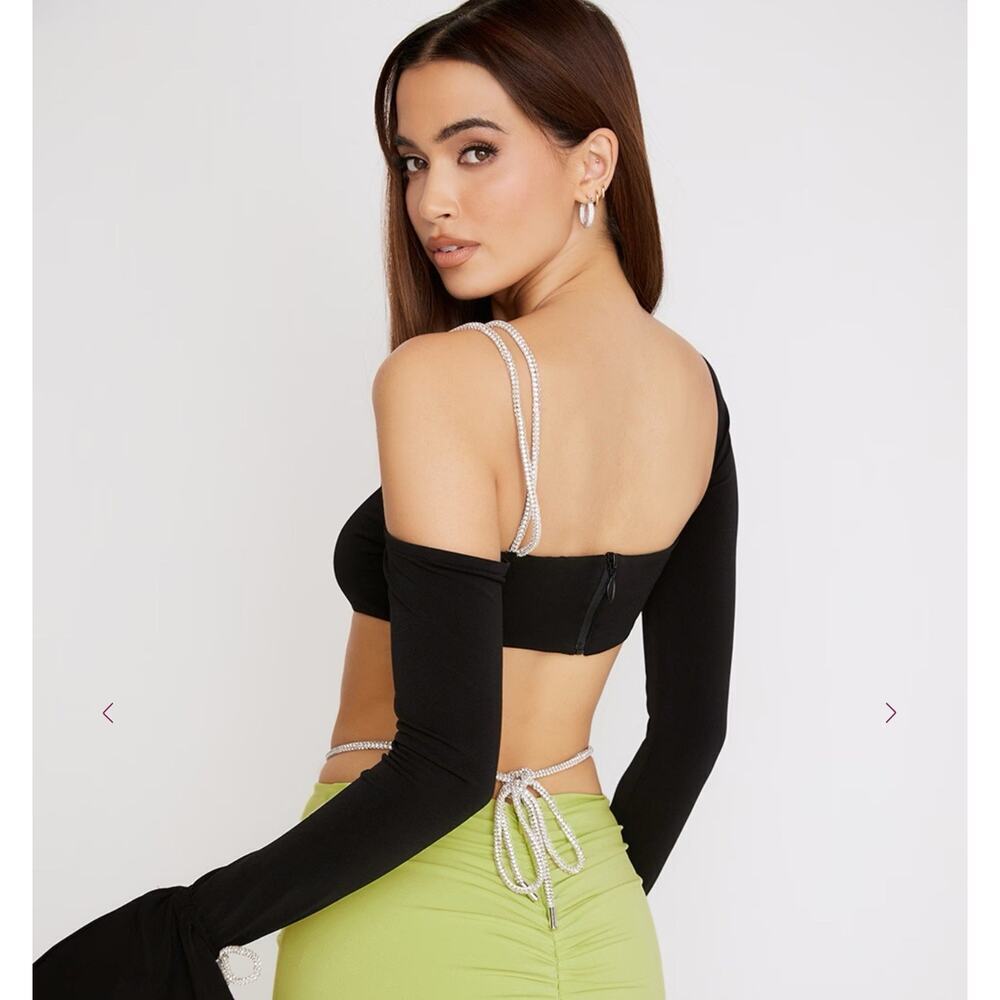 House of CB‎ June Black Crystal Trim Bandeau Top Small - Picture 3 of 16